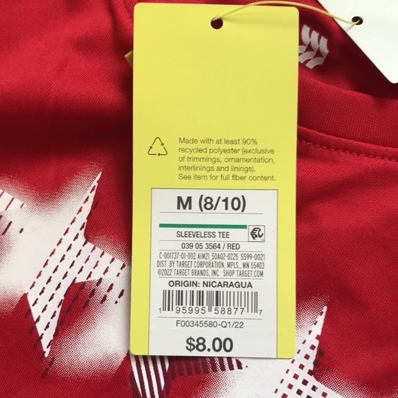 NWT Boys sleeveless tee muscle top 8/10 red with white stars - Picture 3 of 6
